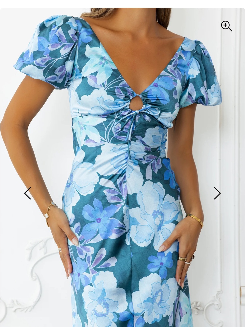 Hello Molly Teal Blue Floral Tie-Front Midi Dress - Picture 3 of 7